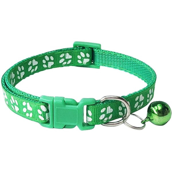 IC 2-pak fodspor og reflekterende kattehalsbånd med klokke Basic hund/kattehalsbånd Spænde justerbar polyester kat hund grøn