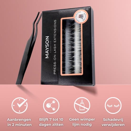 Press On-vipper selvklebende øyenvippe-extensionssett, ingen lim nødvendig, varer i 7-10 dager, fluffy klynger 10-14 mm