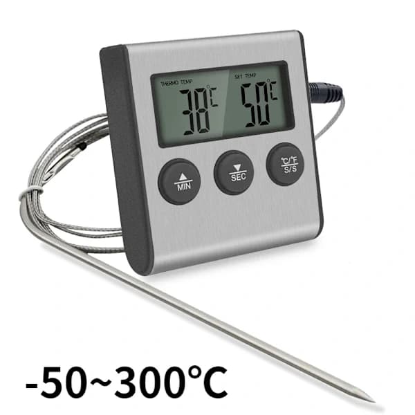 Trådlös digital kötttermometer med sond LCD-timer för grillugn köksmatlagning svart