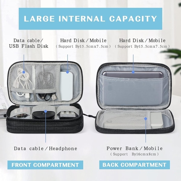 IC Elektronisk arrangør, reisekabel arrangør Etui Elektroniske tilbehør Case Bærbar Vanntett dobbel svart