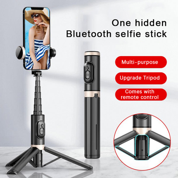 IC Bluetooth Selfie Stick hopfällbart trådlöst stativ med Bluetooth Svart