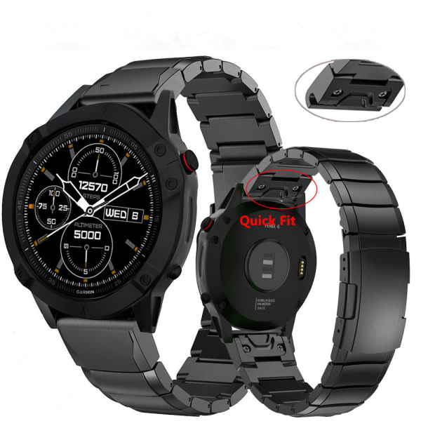 IC Garmin Fenix ​​5/6/6 Pro/7 Armbånd Rustfritt Svart