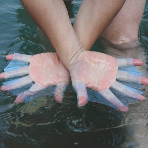 IC 1 par silikon Simning Hand Webbed Silikon Simutrustning fenor Hand Webbed Flippers för Snorkling Surfing Fitness - Blå - M