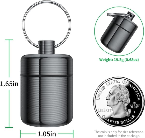 2-pak metal øreproppetui aluminium vandtæt nøglering pilleholder til rejser sort