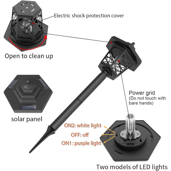 2 stk. Solar Bug Zapper Utomhus Vanntett LED Solar Mygg Zapper Utomhus Solar Powered Mosquito Killer Light Lampa for innendørs og utendørs