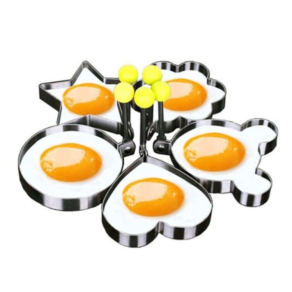 IC 5 stk Sett Stekt Egg Ringer Form Non Stick for Stekepanne, Eggformare Pannekaksmaskin med Håndtak, Rustfritt Stål