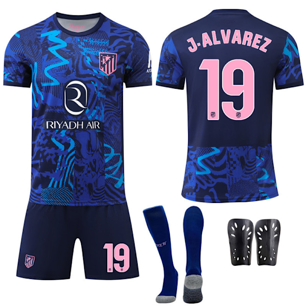 Atletico Madrid 2 bortatröja mörkblå La Liga fotbollsuniform Nr. 7 Griezmann 19 Alvarez No. 19 with socks #2XL