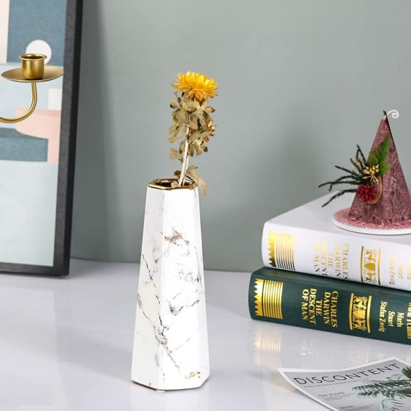 IC 20 cm Vas av vitguld Marmor Keramik Hög Design Dekorativ
