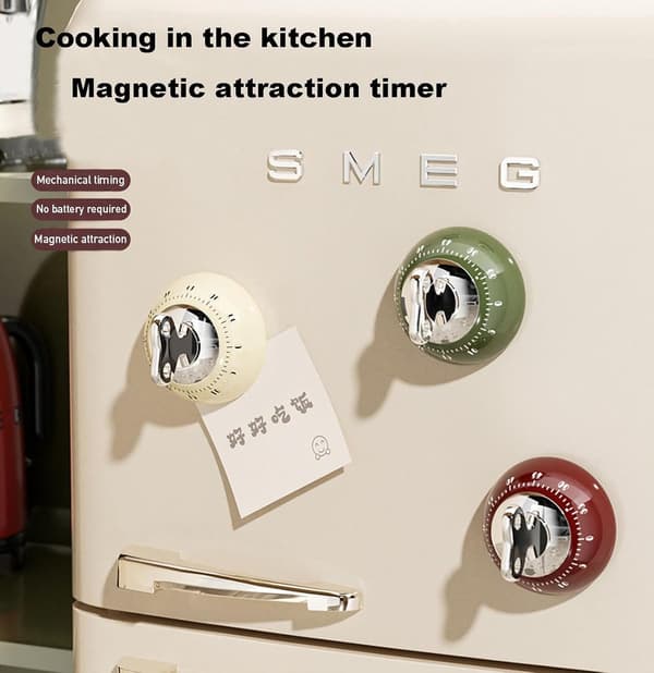 Köksklocka, magnetisk mekanisk nedräkningstimer, 60-minuters batterifritt larm för matlagning, bakning, kontor och studier, Matcha Grön