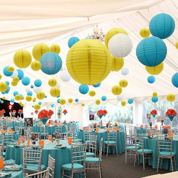 IC Runde Hengepapirlykter Dekorasjoner for Fest Bryllup Fødselsdag Baby Shower Tilbehør, 12'', 10'', 8'', 9-pakning - Gul