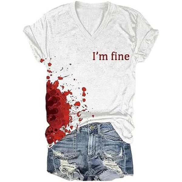 I'm Fine Bloody T-shirt Perfekt för Halloween Kostym Humor Rolig Bloodstained Bloody Hands XL