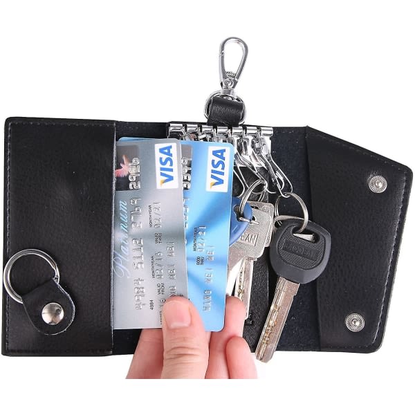 Case i läder Plånbok Unisex nøglering Nyckelring med 6 okförslutningar IC