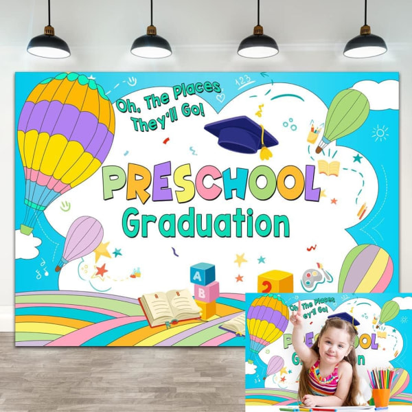 IC Grattis Grader Oh The Places They'll Go Baggrund Bachelor Cap Grattis Grad Festlig Fest Baggrund Fotobås Studio Rekvisit Banner 7x5ft