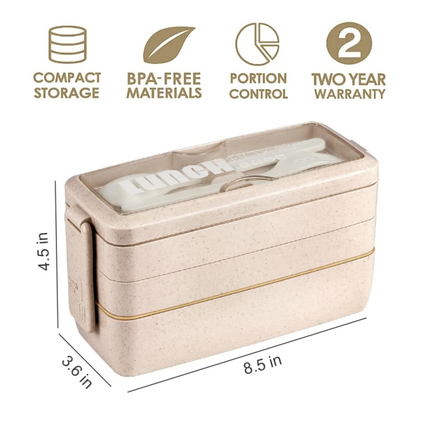 IC Bento Box Lunchbox - Beige 3 i 1 fackbehållare