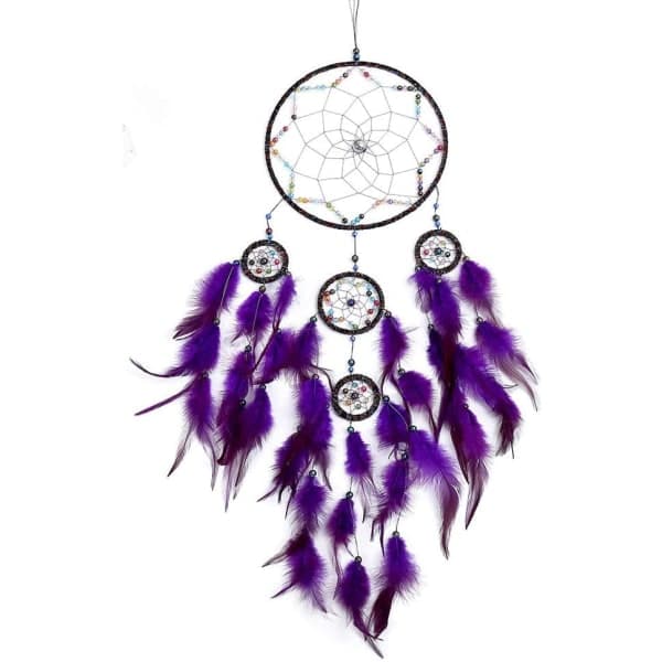 Stor Drömfångare Macrame Boho Väggdekoration Vävd Lila