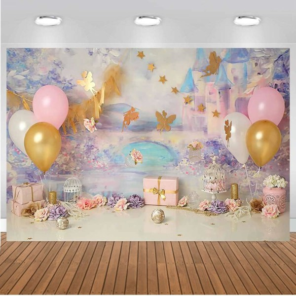 IC Slottsprinsessan Syntymäpäiväteema Kukka Keiju Tausta Kakun Murskaus Kuvaus Uudensyntyneille Lapsille Muotokuva Perhonen Deko (7x5FT/2,1x1,5m)