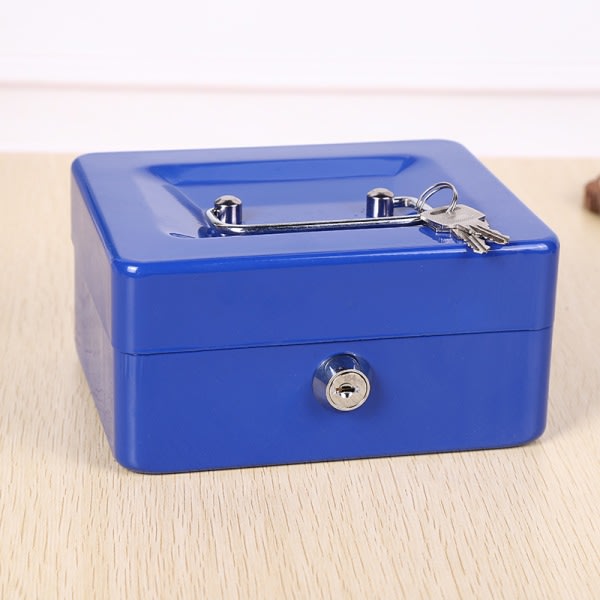 6 tums blå låsbar kassalåda med myntfack IC