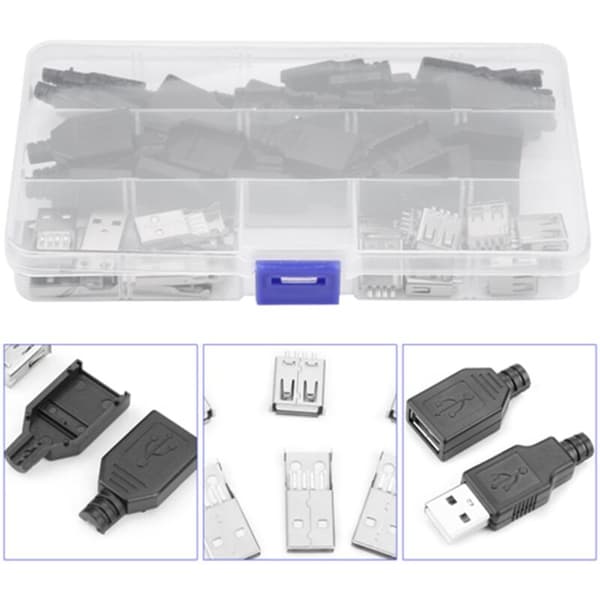 20 st USB 2.0 Typ A Kontakt 4-Pin Plug Adapter med Svart Plastskal, DUBUNS