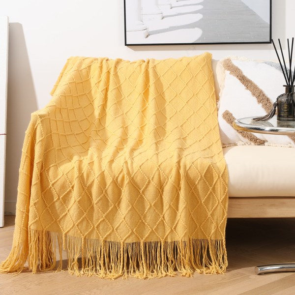 IC Strukturert fast myk sofa Cover Strikket dekorativ filt gul