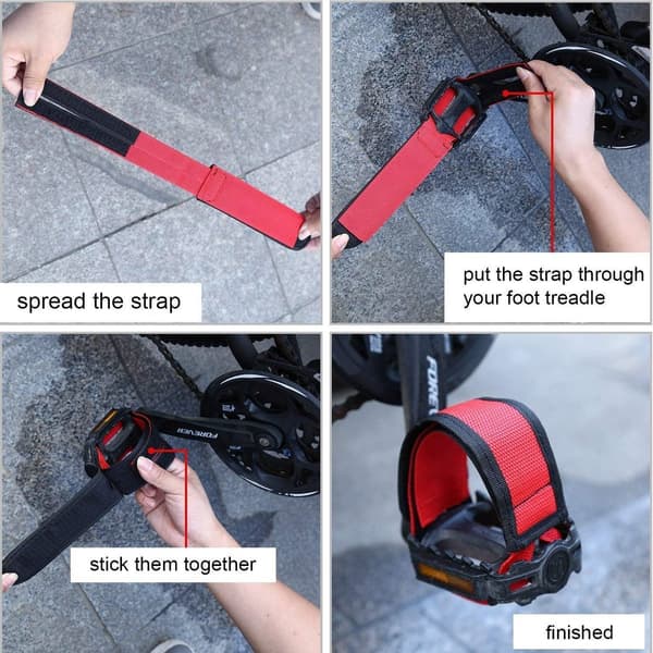 Nylon cykelpedalstropper, 1 par rød, justerbare tåclips til racer- og universalpedalmontering