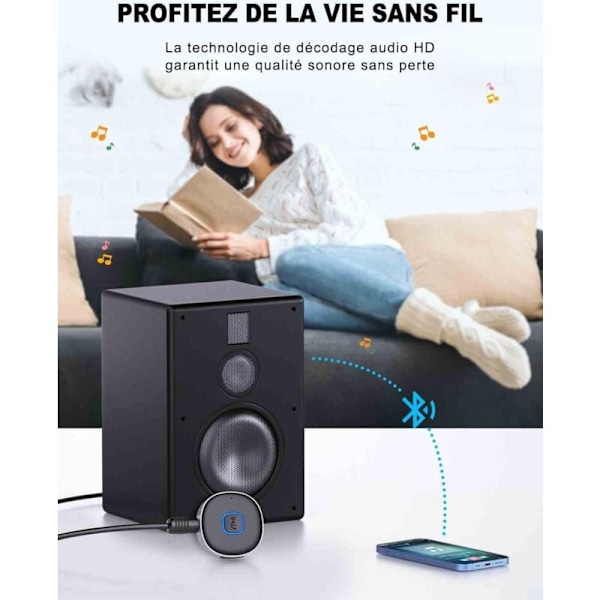 Bil Bluetooth Mottaker, Bluetooth 5.3 Jack Adapter, Bluetooth Mottaker Håndsfritt Anrop, Dobbel Tilkobling