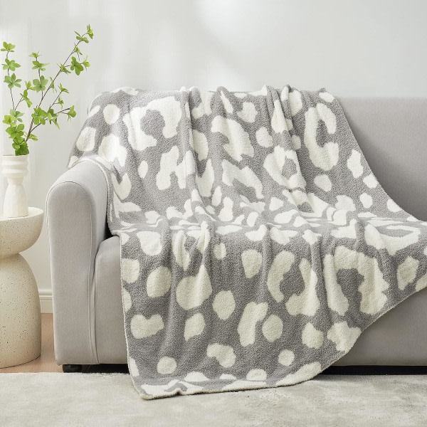 IC Grå Leopard Sängfilt för Soffa, Vändbar Slängfilt Varm Mysig Stickad Fuzzy Plysch Lättvikt för Soffa, Säng, Camping, Picknick, 50 x 60 tum