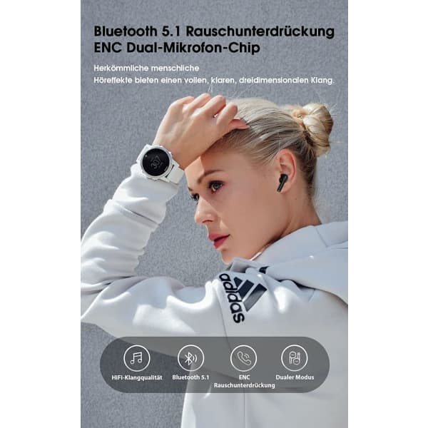 IC NOE Bluetooth-ørepropper, trådløse 5.1 HiFi stereo