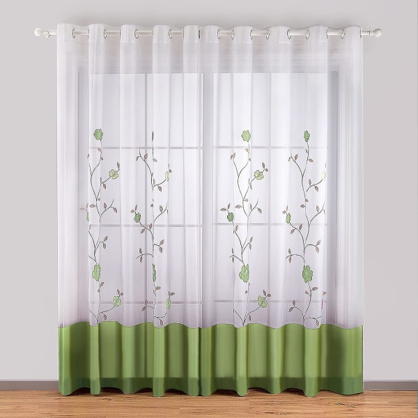 1 stk Blomstrete Broderte Sheer Gardiner for Soverom