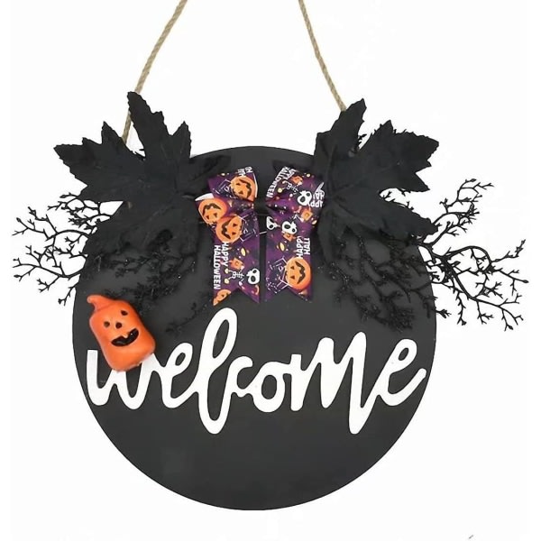 IC Välkomstskylt för ytterdörr 12 tum Halloween hängande träskylt för verandan Kransar för hemspökhus Halloween dekorationer