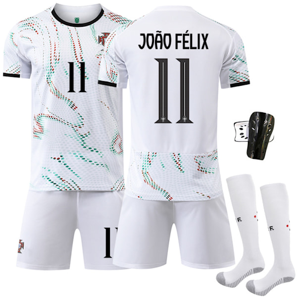 25-26 Portugal udebane hvid fodbolduniform sæt nr. 7 Ronaldo nr. 10 B Silva trøje 8 B Fee 11 Phillips No. 11 with socks + protective gear #twenty two