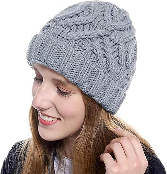 Dames Vinter Vintage Strikket Beanie Chunky Cable Knit Blød Varmt
