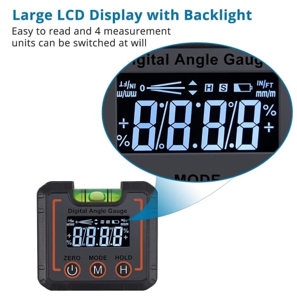 IC Digital LCD-vinkelmåler med horisontale bobler, gradering