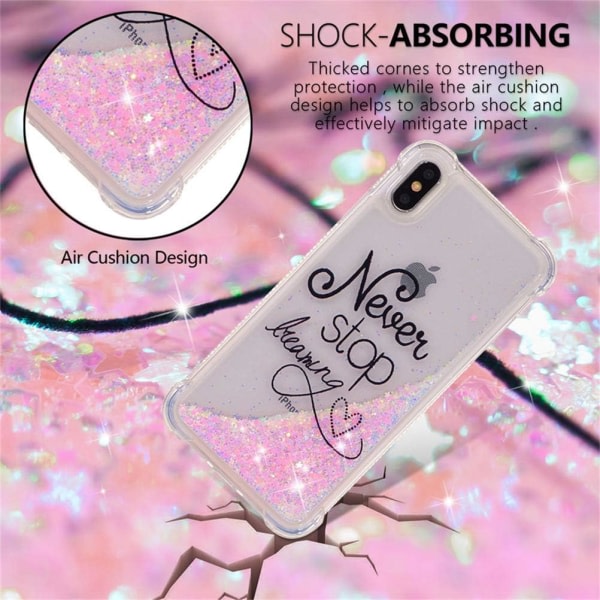 IC- case för iPhone Xs Max, Creative Pink Liquid Bling Glitter Flödande Quicksand case Söt genomskinlig Stötsäker TPU Slim Skydd