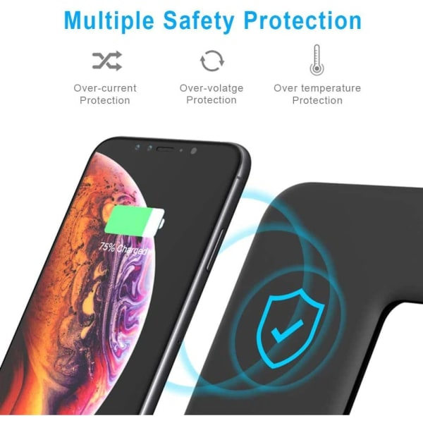 IC Trådlös laddare 3 i 1 15W snabbladdningsställ för Apple Schwarz
