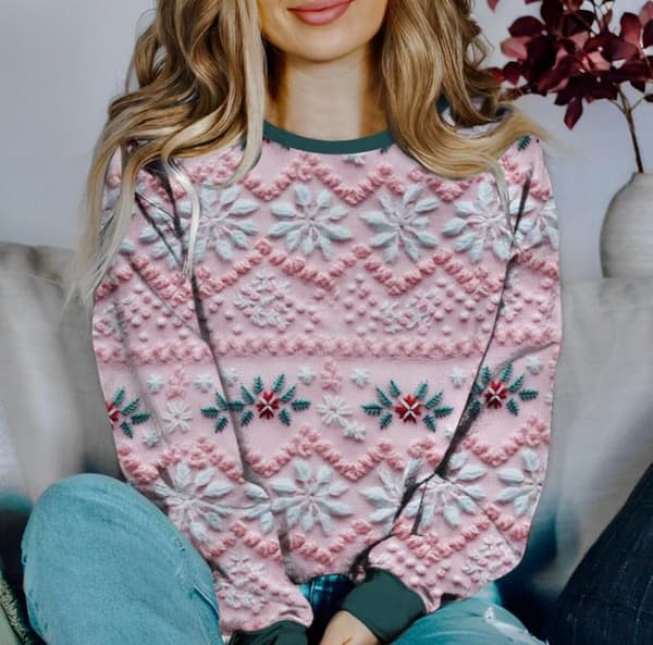 Dame Juletrøje med Rund Hals Julemanden Løs Pullover C C C M