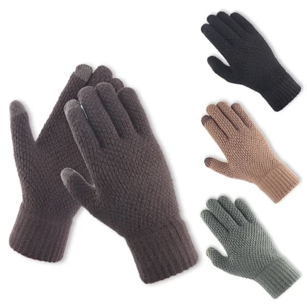 1 Pair Winter Men's Knitted Gloves, Plush Thickened Split-Finger