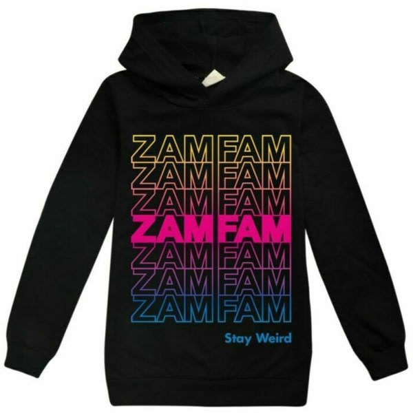 Barn ZAMFAM Print Hoodie Pullover Topp Sweatshirt svart 160cm