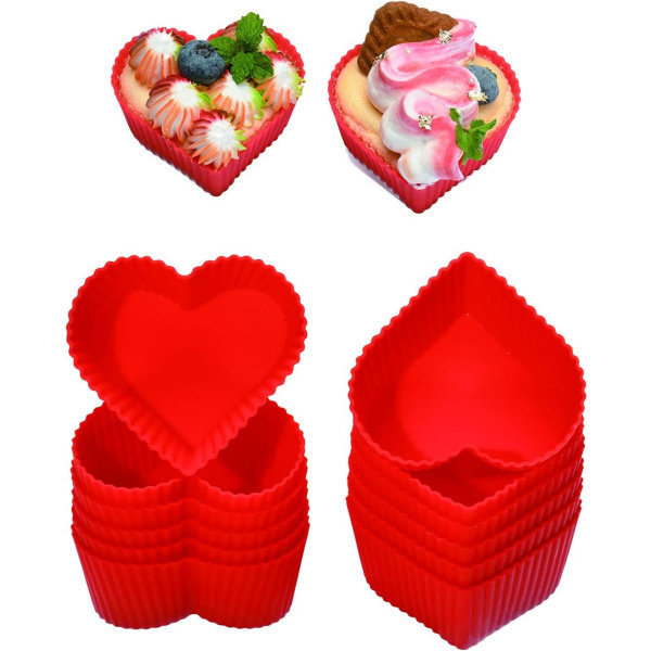 IC 12 stk silikon bakeformer, papirkopper, kakeformer, non-stick bakevarer, muffinsformer, form, 12 hjerter