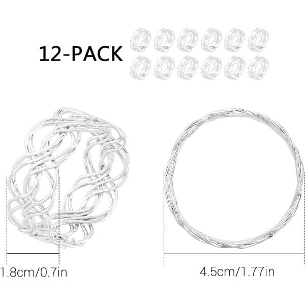 IC Servettringar—Silver Mesh Metal Servettring Set 12 delar