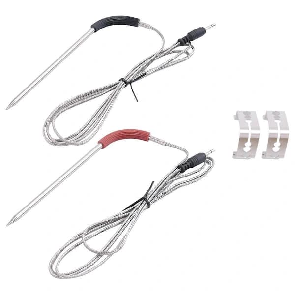 2-pack ersättningskötttermometergivare med givarklämmor för Weber-grill och rökare, rostfritt stål, silver