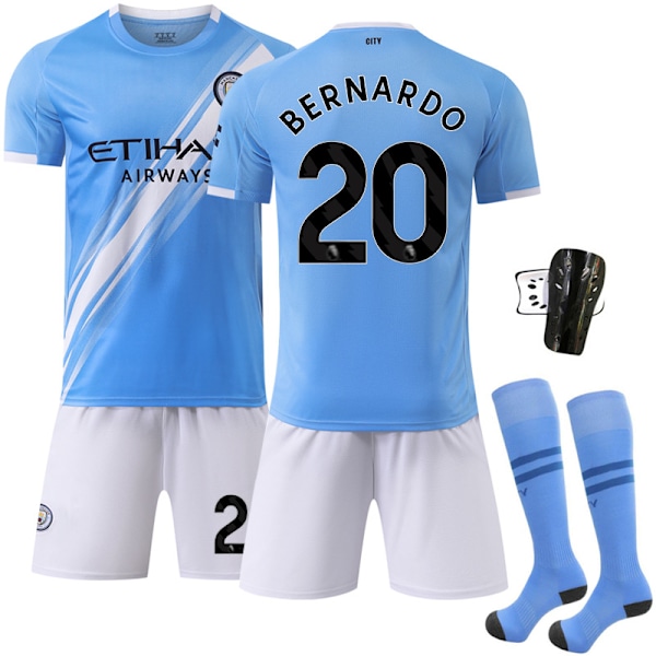 -26 nyt sportsdragt 17 De Bruyne klubfodboldtrøje nr. 9 Haaland Manchester City hjemmebane No. 20 with socks + protective gear #twenty two