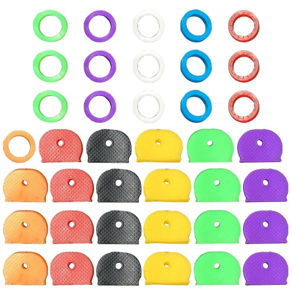 Farve nøglehus - robust nøglering - elastisk identifikationsring - silikone nøglelåg - case cap (48 stk) IC
