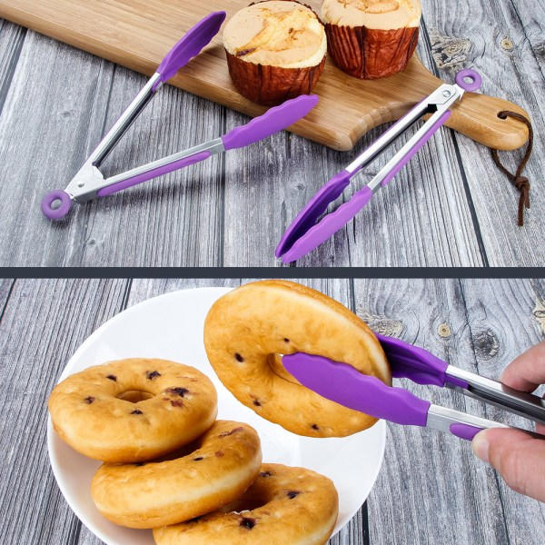 IC Køkken Silikon Madklemme Rustfrit Stål Grillklemme Bøfklemme Brødklemme Grøntsagsklemme Bagt Stegt Madklemme, Sort