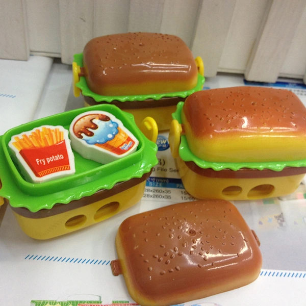 Hamburger-shaped pencil sharpener, cartoon pencil sharpener eraser 2-in-1 set