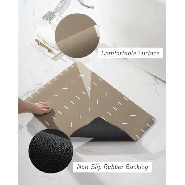 IC Badmåtte, Superabsorberende Hurtigtørrende Badeværelsesmåtte til badeværelse Skridsikker badeværelsesmåtte med gummibund, Ultra ,17\" x 24\", Brun