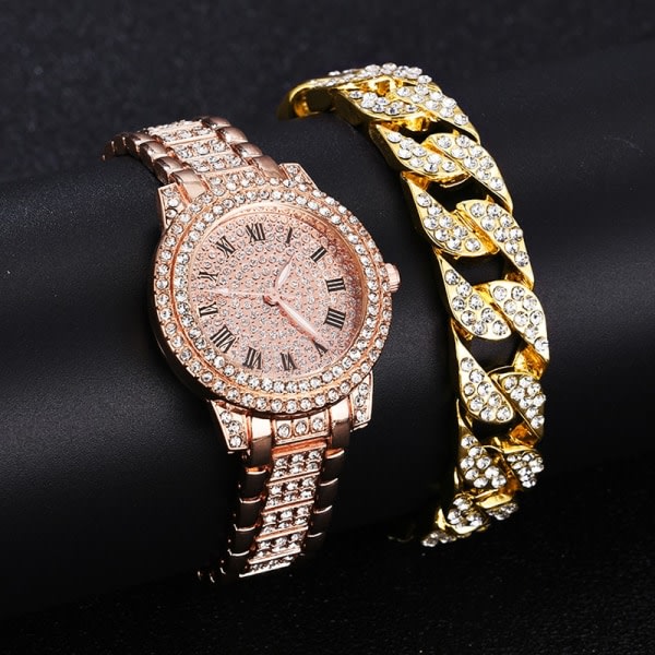 IC Diamond Rhinestone Klokker for Kvinner Luksusmerke Gull Armbånd