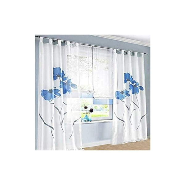 IC 2-pak blomstrede brodererede gennemsigtige Sheer gardiner til soveværelse, køkken, stue, 150cm×175cm, blå