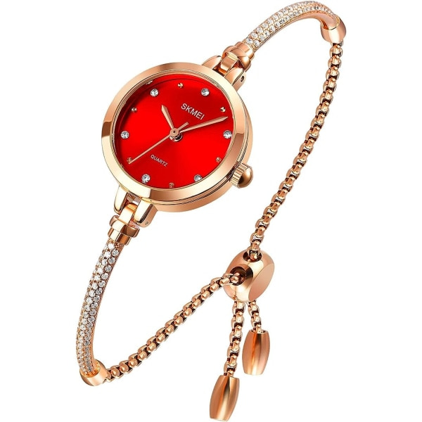 IC Klokker Dame Analog Kvarts Ur Mosaik med Diamanter Armbånd Kjole Ur til Kvinder Vandafvisende Armbåndsur med Rosaguld Armbånd