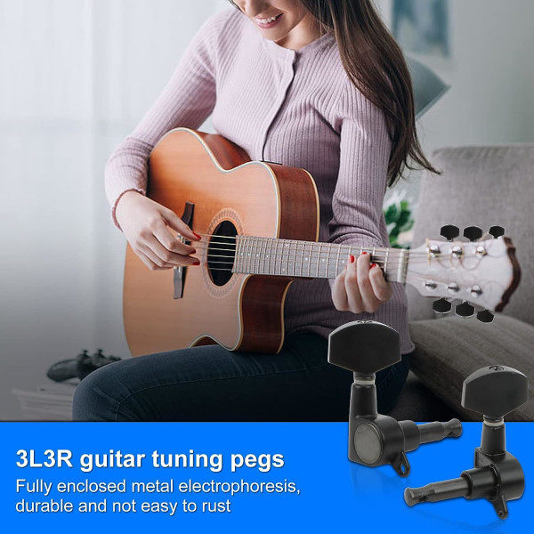 IC 6 stk Gitarrstemmemaskinplugger, 3L3R Gitarrstemmeplugger Stemmeplugger Nøkler Plugger Hoder for elektrisk gitar