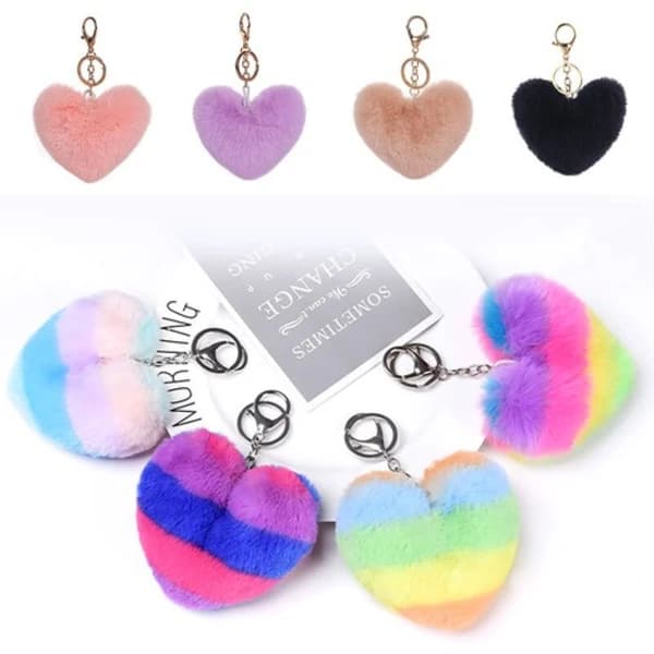 Fluffy Heart Shaped Keychain Key Chain Ring Keyring Ladies Bag Car Charm A A